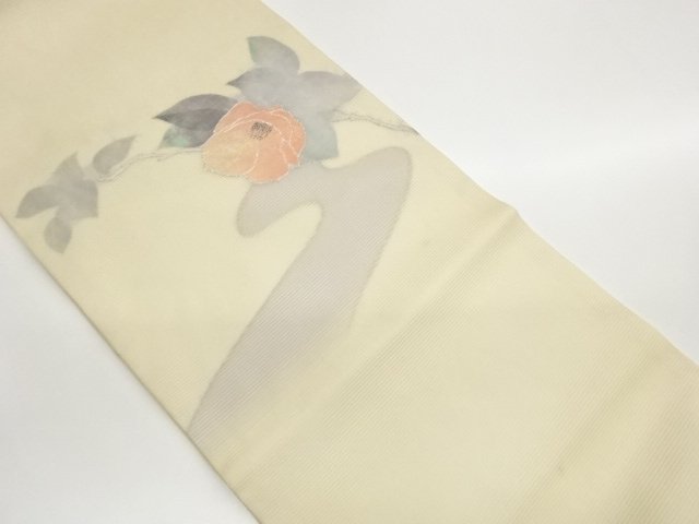 JAPANESE KIMONO / NAGOYA OBI FOR SUMMER / WOVEN STREAM WATER & CAMELLIA